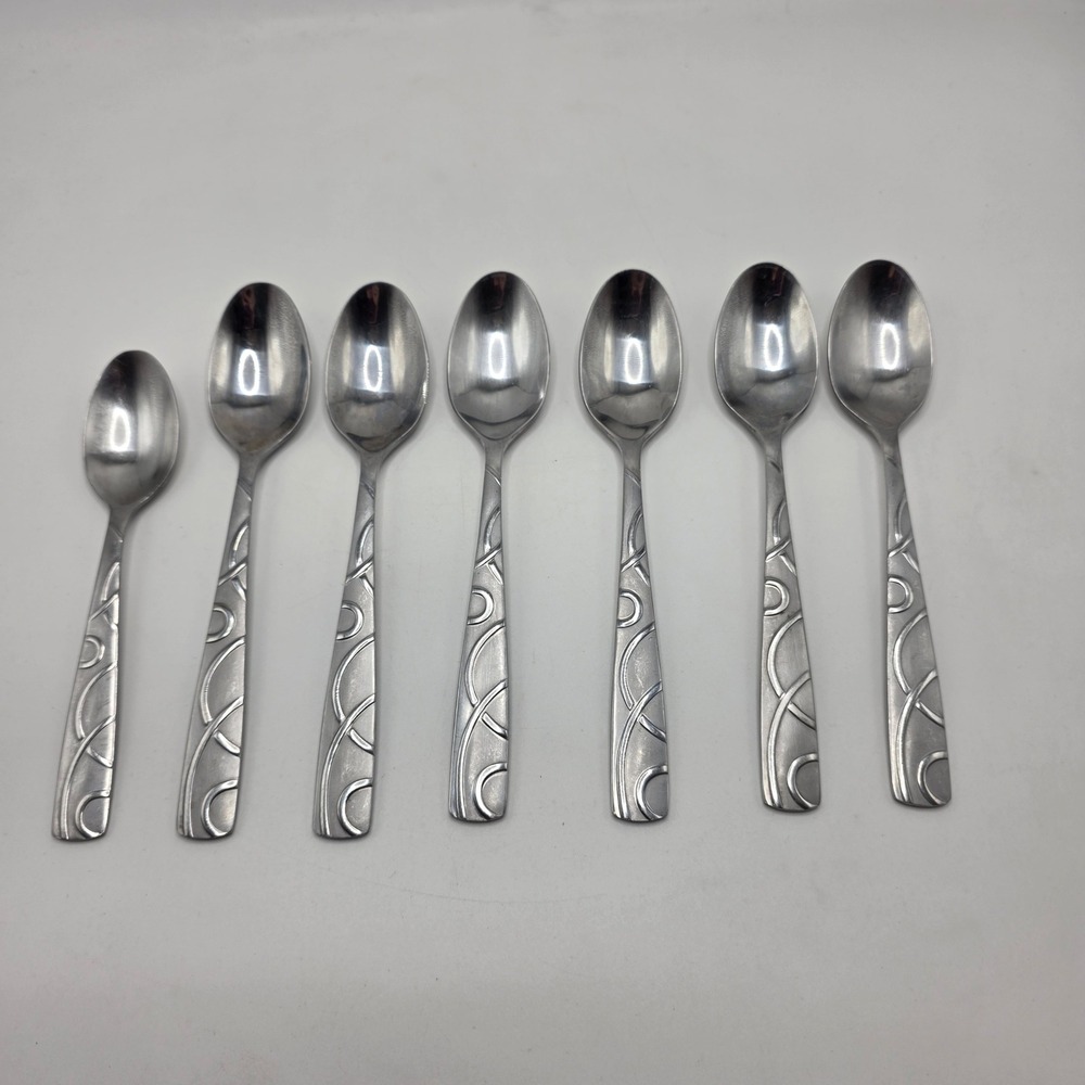 Cambridge Silversmiths Spoons 7pc Set Stainless Steel Swirl Circle Pattern II-20